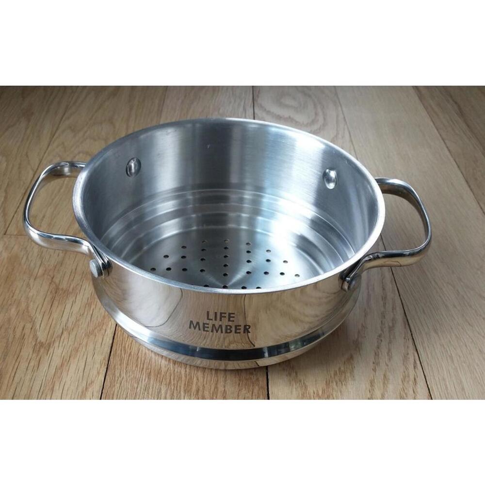 Life Member Stainless Steel 7 1/2" Wide 3.5" Deep Steamer Insert & Strainer